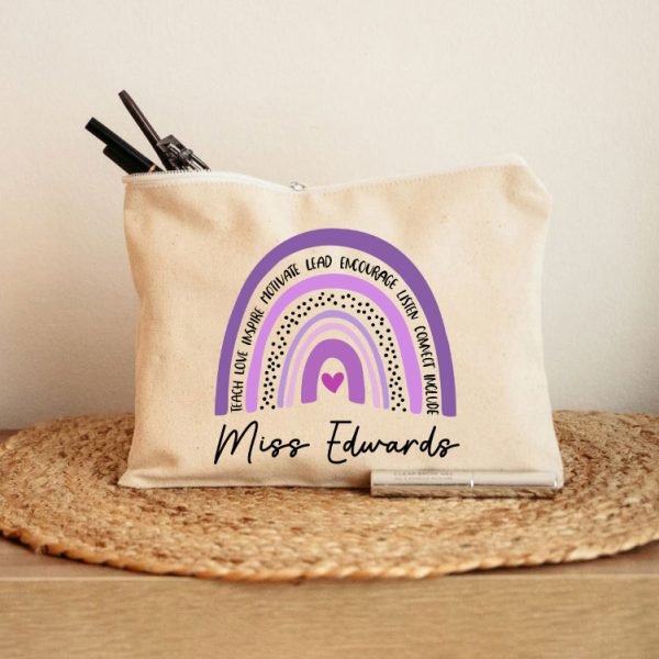 Personalized Purple Rainbow Teacher Makeup Bag - Image 3
