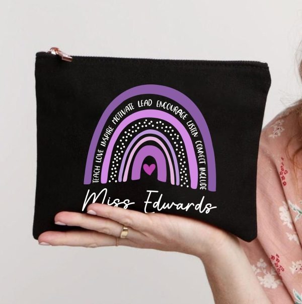 Personalized Purple Rainbow Teacher Makeup Bag - Image 6
